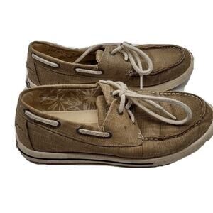 LL Bean Loafers Canvas Slip-On 2 Eyelet Boat Deck Shoes Women’s Size 7.5M Brown